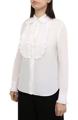 Женская блузка из хлопка и шелка SAINT LAURENT белого цвета, арт. 656972/Y3D31 | Фото 3 (Рукава: Длинные; Принт: Без принта; Длина (для топов): Стандартные; Материал внешний: Хлопок; Стили: Классический, Романтичный; Женское Кросс-КТ: Блуза-одежда)