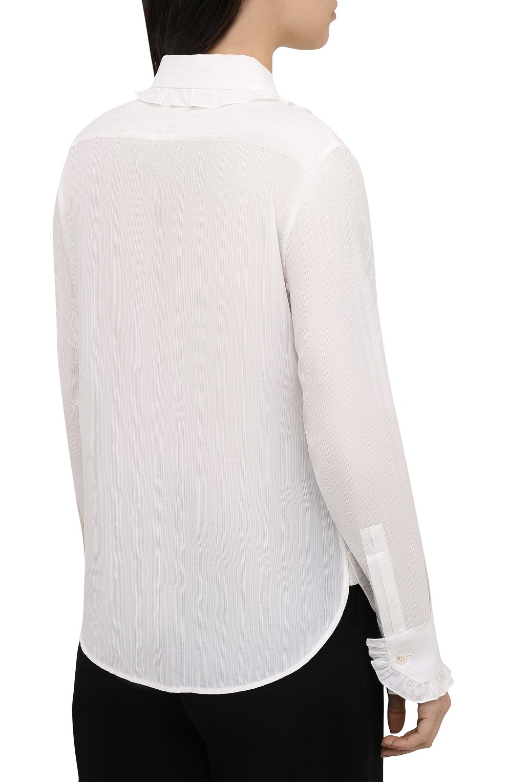 Женская блузка из хлопка и шелка SAINT LAURENT белого цвета, арт. 656972/Y3D31 | Фото 4 (Рукава: Длинные; Принт: Без принта; Длина (для топов): Стандартные; Материал внешний: Хлопок; Стили: Классический, Романтичный; Женское Кросс-КТ: Блуза-одежда)