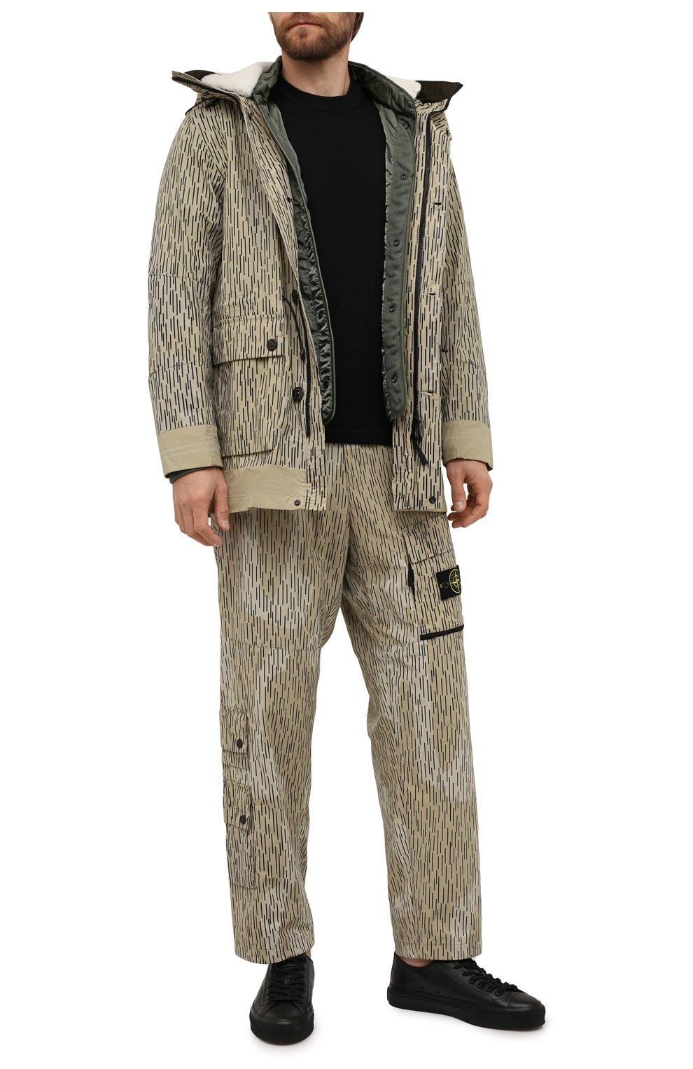 Мужская утепленная куртка STONE ISLAND бежевого цвета, арт. 7515429E1 | Фото 2 (Кросс-КТ: Куртка; Рукава: Длинные; Длина (верхняя одежда): До середины бедра; Материал внешний: Синтетический материал; Мужское Кросс-КТ: утепленные куртки; Стили: Милитари; Материал подклада: Синтетический материал)