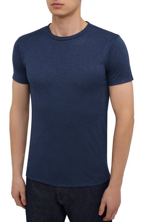 Мужская футболка из вискозы TOM FORD синего цвета, арт. BY278/TFJ209 | Фото 3 (Принт: Без принта; Рукава: Короткие; Длина (для топов): Стандартные; Материал внешний: Вискоза; Стили: Кэжуэл)