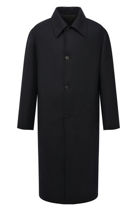Мужской шерстяное пальто THE ROW темно-синего цвета, арт. 276W1913 | Фото 1 (Материал подклада: Купро; Рукава: Длинные; Длина (верхняя одежда): Длинные; Материал внешний: Шерсть; Мужское Кросс-КТ: пальто-верхняя одежда; Стили: Минимализм)