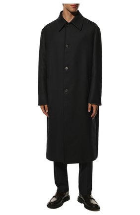 Мужской шерстяное пальто THE ROW темно-синего цвета, арт. 276W1913 | Фото 3 (Материал внешний: Шерсть; Рукава: Длинные; Длина (верхняя одежда): Длинные; Мужское Кросс-КТ: пальто-верхняя одежда; Стили: Минимализм; Материал подклада: Купро)