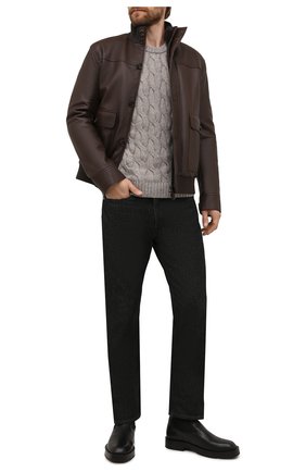 Мужской кожаный бомбер с меховой подкладкой BRIONI коричневого цвета, арт. PLAC0L/P7708 | Фото 2 (Рукава: Длинные; Длина (верхняя одежда): Короткие; Кросс-КТ: Куртка; Принт: Без принта; Мужское Кросс-КТ: Кожа и замша, утепленные куртки; Стили: Кэжуэл; Материал внешний: Натуральная кожа)