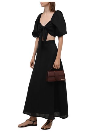 Женский льняной топ FAITHFULL THE BRAND черного цвета по цене 21600 руб., арт. FF1670-BLK | Фото 2 Женский льняной топ FAITHFULL THE BRAND черного цвета, арт. FF1670-BLK | Фото 2 (Материал подклада: Лен; Материал внешний: Лен; Длина (для топов): Укороченные; Рукава: 3/4; Стили: Бохо)