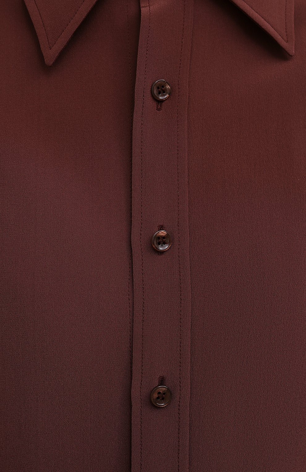 Женская шелковая рубашка SAINT LAURENT коричневого цвета, арт. 663493/Y100W | Фото 5 (Материал внешний: Шелк; Рукава: Длинные; Принт: Без принта; Женское Кросс-КТ: Рубашка-одежда; Длина (для топов): Стандартные; Стили: Классический, Кэжуэл)