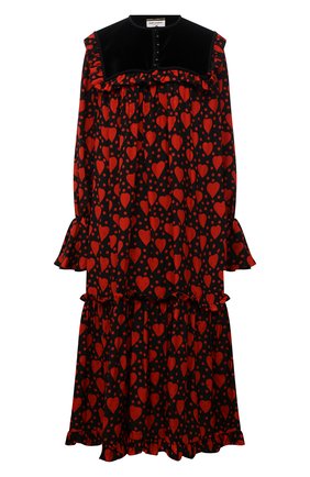Женское шелковое платье SAINT LAURENT красного цвета по цене 267000 руб., арт. 660912/Y5D46 | Фото 1 Женское шелковое платье SAINT LAURENT красного цвета, арт. 660912/Y5D46 | Фото 1 (Материал внешний: Шелк; Длина Ж (юбки, платья, шорты): Миди; Материал подклада: Шелк; Рукава: Длинные; Женское Кросс-КТ: Платье-одежда; Случай: Повседневный; Стили: Бохо)