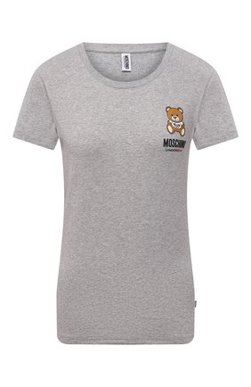 Женская хлопковая футболка MOSCHINO UNDERWEAR серого цвета по цене 9240 руб., арт. A1912/9003 | Фото 1 Женская хлопковая футболка MOSCHINO UNDERWEAR серого цвета, арт. A1912/9003 | Фото 1 (Рукава: Короткие; Длина (для топов): Стандартные; Материал внешний: Хлопок; Женское Кросс-КТ: Футболка-белье)