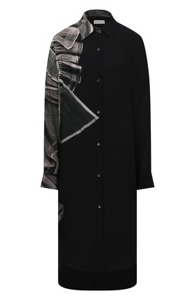 Женское шелковое платье DRIES VAN NOTEN черного цвета по цене 96300 руб., арт. 212-011027-3206 | Фото 1 Женское шелковое платье DRIES VAN NOTEN черного цвета, арт. 212-011027-3206 | Фото 1 (Длина Ж (юбки, платья, шорты): Миди; Материал внешний: Шелк; Рукава: Длинные; Женское Кросс-КТ: Платье-одежда, платье-рубашка; Случай: Повседневный; Стили: Кэжуэл)
