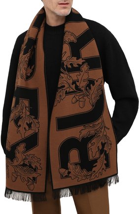 Мужской шарф из шерсти и шелка BURBERRY коричневого цвета по цене 26200 руб., арт. 8045793 | Фото 2 Мужской шарф из шерсти и шелка BURBERRY коричневого цвета, арт. 8045793 | Фото 2 (Материал: Шерсть; Кросс-КТ: шерсть)