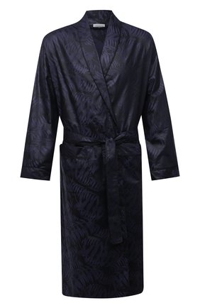 Мужской хлопковый халат ZIMMERLI темно-синего цвета, арт. 4737-75141 | Фото 1 (Материал внешний: Хлопок; Кросс-КТ: домашняя одежда; Рукава: Длинные; Длина (верхняя одежда): Длинные)