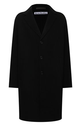 Мужской шерстяное пальто ACNE STUDIOS черного цвета, арт. B90548 | Фото 1 (Материал подклада: Синтетический материал; Длина (верхняя одежда): До колена; Рукава: Длинные; Материал внешний: Шерсть; Мужское Кросс-КТ: пальто-верхняя одежда; Стили: Минимализм)