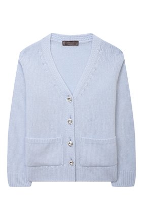 Детский кашемировый кардиган GIORGETTI CASHMERE голубого цвета по цене 29650 руб., арт. MB1826/8A-14A | Фото 1 Детский кашемировый кардиган GIORGETTI CASHMERE голубого цвета, арт. MB1826/8A-14A | Фото 1 (Материал внешний: Шерсть, Кашемир; Рукава: Длинные; Девочки Кросс-КТ: Кардиган-одежда; Ростовка одежда: 10 - 11 лет | 140 - 146см, 12 лет | 152 см, 8 лет | 128 см)