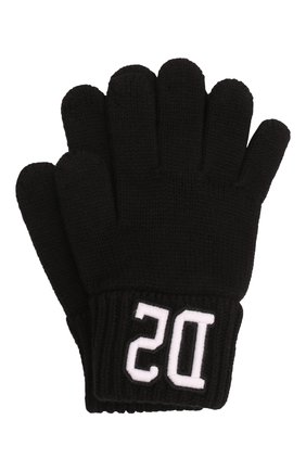 Детские перчатки из шерсти и хлопка DSQUARED2 черного цвета, арт. DQ0457-D00WC | Фото 1 (Материал: Шерсть, Текстиль, Хлопок)