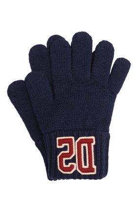 Детские перчатки из шерсти и хлопка DSQUARED2 темно-синего цвета, арт. DQ0457-D00WC | Фото 1 (Материал: Текстиль, Шерсть, Хлопок)