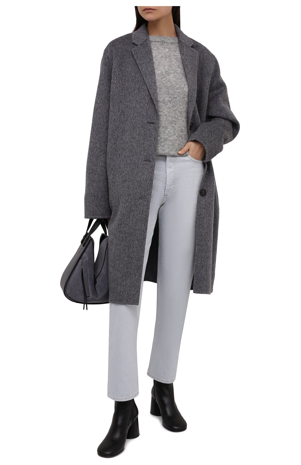 Женское шерстяное пальто ACNE STUDIOS серого цвета, арт. A90411 | Фото 2 (Материал внешний: Шерсть; Рукава: Длинные; Длина (верхняя одежда): До колена; 1-2-бортные: Однобортные; Стили: Кэжуэл)