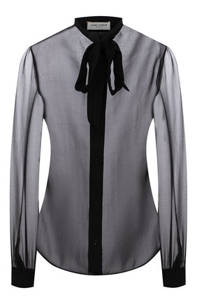 Женская шелковая блузка SAINT LAURENT черного цвета по цене 75850 руб., арт. 660892/Y115W | Фото 1 Женская шелковая блузка SAINT LAURENT черного цвета, арт. 660892/Y115W | Фото 1 (Длина (для топов): Стандартные; Рукава: Длинные; Материал внешний: Шелк; Стили: Гламурный; Принт: Без принта; Женское Кросс-КТ: Блуза-одежда)
