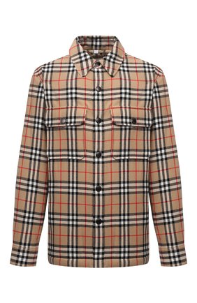 Мужская утепленная куртка-рубашка BURBERRY бежевого цвета, арт. 8043839 | Фото 1 (Материал внешний: Шерсть; Материал подклада: Синтетический материал; Рукава: Длинные; Стили: Кэжуэл; Длина (верхняя одежда): Короткие; Мужское Кросс-КТ: утепленные куртки; Кросс-КТ: Куртка)