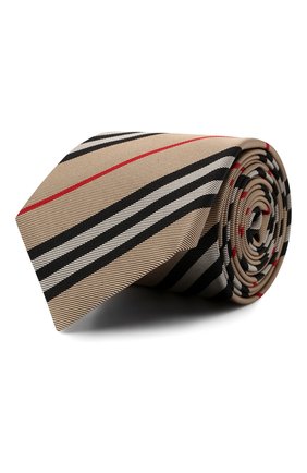 Мужской шелковый галстук BURBERRY бежевого цвета, арт. 8011694 | Фото 1 (Материал: Текстиль, Шелк; Принт: С принтом)