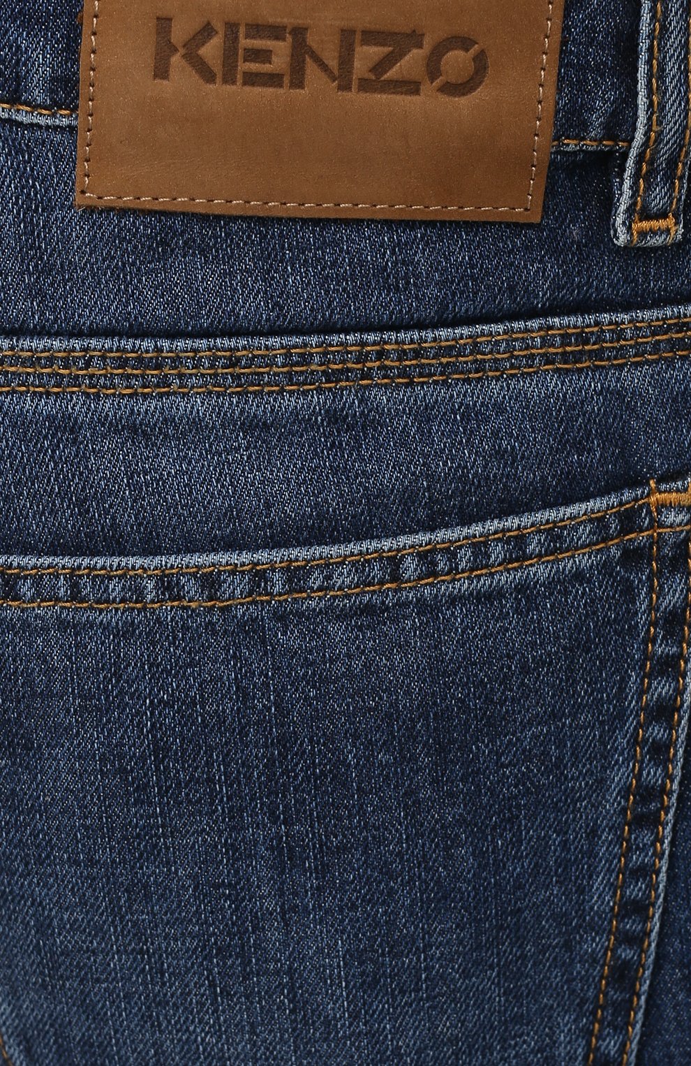 Мужские джинсы KENZO темно-синего цвета, арт. FB65DP2002FA | Фото 5 (Силуэт М (брюки): Прямые; Кросс-КТ: Деним; Длина (брюки, джинсы): Стандартные; Материал внешний: Хлопок; Детали: Потертости; Стили: Кэжуэл)