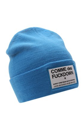 Мужская шапка COMME DES FUCKDOWN бирюзового цвета по цене 5405 руб., арт. CDFA571 | Фото 1 Мужская шапка COMME DES FUCKDOWN бирюзового цвета, арт. CDFA571 | Фото 1 (Материал: Текстиль, Синтетический материал, Шерсть; Кросс-КТ: Трикотаж)