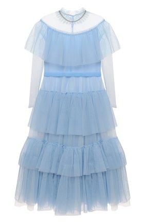 Детское платье DESIGNERS CAT голубого цвета по цене 43950 руб., арт. 100000K01000637/10A-12A | Фото 1 Детское платье DESIGNERS CAT голубого цвета, арт. 100000K01000637/10A-12A | Фото 1 (Материал подклада: Хлопок; Материал внешний: Синтетический материал; Девочки Кросс-КТ: Платье-одежда; Случай: Вечерний; Рукава: Длинные)