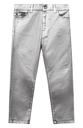 Детские джинсы DOLCE & GABBANA серебряного цвета, арт. L42F37/LD992/8-14 | Фото 1 (Материал внешний: Хлопок; Региональные ограничения белый список (Axapta Mercury): RU; Ростовка одежда: 12 лет | 152 см, 8 лет | 128 см)