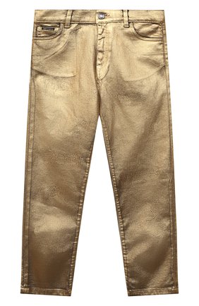 Детские джинсы DOLCE & GABBANA золотого цвета по цене 37950 руб., арт. L42F37/LD991/8-14 | Фото 1 Детские джинсы DOLCE & GABBANA золотого цвета, арт. L42F37/LD991/8-14 | Фото 1 (Материал внешний: Хлопок)