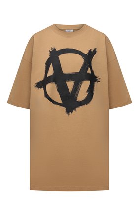 Женская хлопковая футболка VETEMENTS бежевого цвета по цене 58900 руб., арт. UE52TR290A 1602/W | Фото 1 Женская хлопковая футболка VETEMENTS бежевого цвета, арт. UE52TR290A 1602/W | Фото 1 (Рукава: 3/4; Длина (для топов): Удлиненные; Материал внешний: Хлопок; Стили: Спорт-шик; Принт: С принтом; Женское Кросс-КТ: Футболка-одежда)