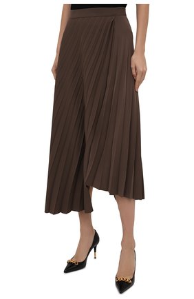 Женская плиссированная юбка BALENCIAGA коричневого цвета, арт. 675570/TG014 | Фото 3 (Стили: Гламурный; Женское Кросс-КТ: юбка-плиссе, Юбка-одежда; Материал внешний: Синтетический материал; Длина Ж (юбки, платья, шорты): Миди)