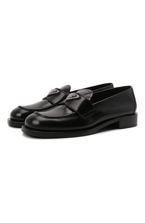 Женские кожаные лоферы PRADA черного цвета по цене 69000 руб., арт. 1D238M-P39-F0002-020 | Фото 1 Женские кожаные лоферы PRADA черного цвета, арт. 1D238M-P39-F0002-020 | Фото 1 (Подошва: Плоская)