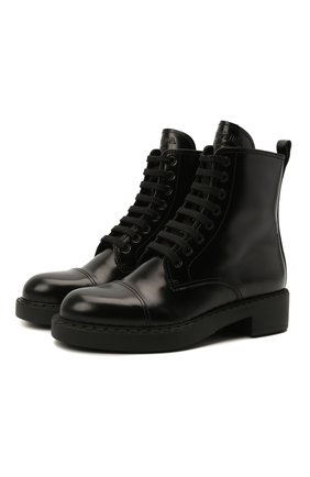 Женские кожаные ботинки PRADA черного цвета по цене 79000 руб., арт. 1T360M-ULS-F0002-B050 | Фото 1 Женские кожаные ботинки PRADA черного цвета, арт. 1T360M-ULS-F0002-B050 | Фото 1 (Подошва: Плоская; Женское Кросс-КТ: Военные ботинки; Каблук высота: Низкий; Каблук тип: Устойчивый)
