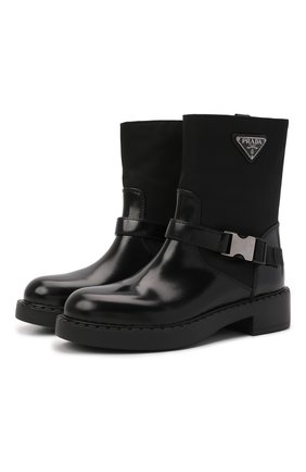 Женские комбинированные полусапоги PRADA черного цвета по цене 110000 руб., арт. 1U682M-3LF7-F0002-B050 | Фото 1 Женские комбинированные полусапоги PRADA черного цвета, арт. 1U682M-3LF7-F0002-B050 | Фото 1 (Подошва: Плоская; Высота голенища: Низкие; Каблук высота: Низкий; Каблук тип: Устойчивый)