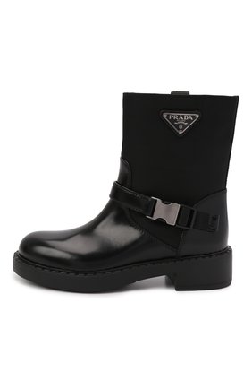 Женские комбинированные полусапоги PRADA черного цвета по цене 110000 руб., арт. 1U682M-3LF7-F0002-B050 | Фото 2 Женские комбинированные полусапоги PRADA черного цвета, арт. 1U682M-3LF7-F0002-B050 | Фото 2 (Подошва: Плоская; Высота голенища: Низкие; Каблук высота: Низкий; Каблук тип: Устойчивый)