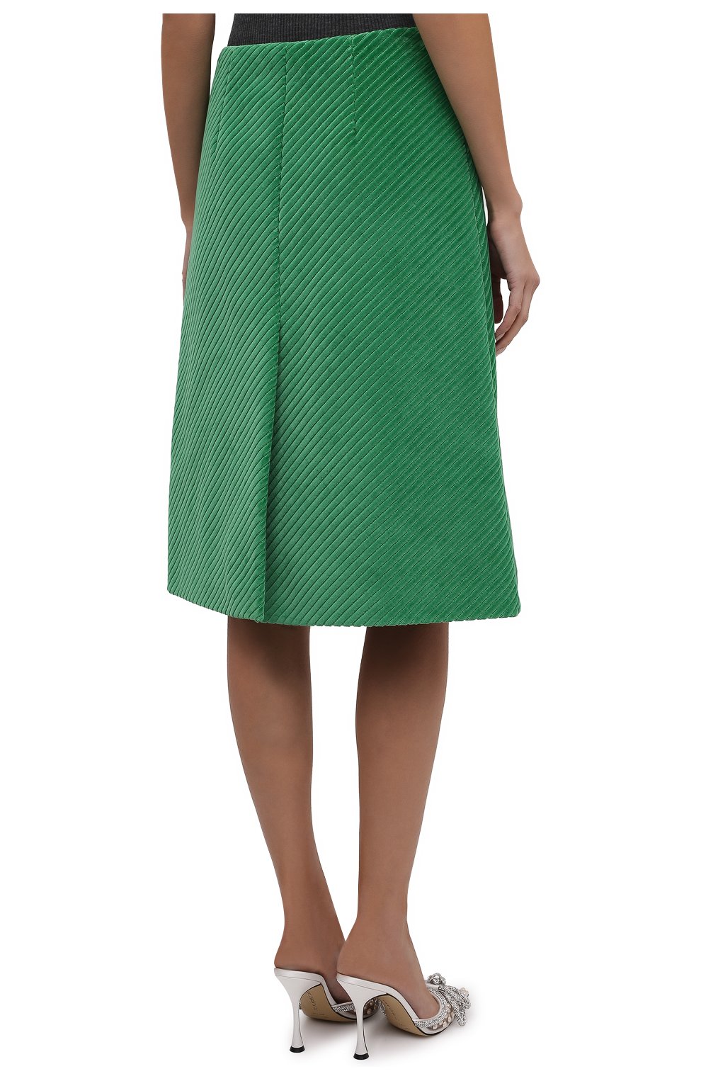 Женская юбка PRADA зеленого цвета, арт. P151T-1Y8A-F077U-212 | Фото 4 (Стили: Гламурный; Женское Кросс-КТ: Юбка-одежда; Материал внешний: Хлопок; Длина Ж (юбки, платья, шорты): До колена)