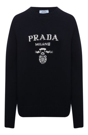 Женский свитер из шерсти и кашемира PRADA темно-синего цвета по цене 130000 руб., арт. P24G1V-1YMW-F0008-211 | Фото 1 Женский свитер из шерсти и кашемира PRADA темно-синего цвета, арт. P24G1V-1YMW-F0008-211 | Фото 1 (Материал внешний: Кашемир, Шерсть; Стили: Кэжуэл; Рукава: Длинные; Женское Кросс-КТ: Свитер-одежда)