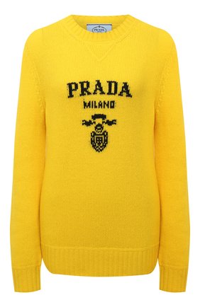 Женский свитер из шерсти и кашемира PRADA желтого цвета по цене 130000 руб., арт. P24G1V-1YMW-F0222-211 | Фото 1 Женский свитер из шерсти и кашемира PRADA желтого цвета, арт. P24G1V-1YMW-F0222-211 | Фото 1 (Материал внешний: Кашемир, Шерсть; Стили: Кэжуэл; Рукава: Длинные; Женское Кросс-КТ: Свитер-одежда)
