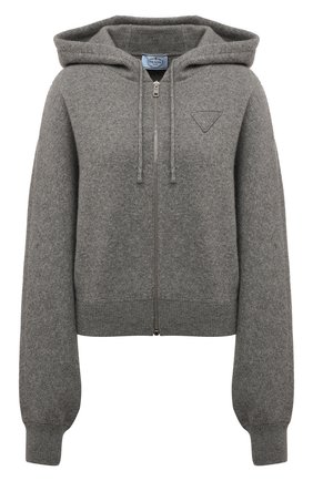 Женский кашемировый кардиган PRADA серого цвета по цене 220000 руб., арт. P25H97-1YMG-F0031-211 | Фото 1 Женский кашемировый кардиган PRADA серого цвета, арт. P25H97-1YMG-F0031-211 | Фото 1 (Материал внешний: Кашемир, Шерсть; Стили: Спорт-шик; Рукава: Длинные; Женское Кросс-КТ: Кардиган-одежда; Длина (для топов): Стандартные)