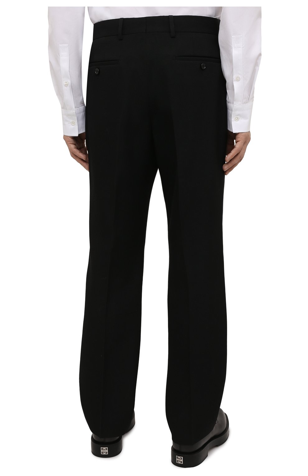 Мужские шерстяные брюки BURBERRY черного цвета, арт. 8045466 | Фото 4 (Материал внешний: Шерсть; Длина (брюки, джинсы): Стандартные; Стили: Классический; Случай: Формальный; Материал подклада: Купро)