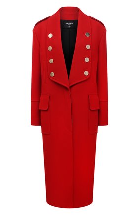 Женское шерстяное пальто BALMAIN красного цвета по цене 357000 руб., арт. WF0UD040/W142 | Фото 1 Женское шерстяное пальто BALMAIN красного цвета, арт. WF0UD040/W142 | Фото 1 (Рукава: Длинные; Материал подклада: Вискоза; Длина (верхняя одежда): Длинные; Материал внешний: Шерсть; Стили: Гламурный; 1-2-бортные: Однобортные)