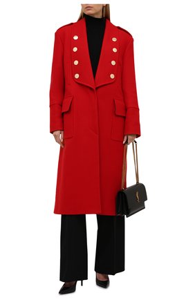 Женское шерстяное пальто BALMAIN красного цвета по цене 357000 руб., арт. WF0UD040/W142 | Фото 2 Женское шерстяное пальто BALMAIN красного цвета, арт. WF0UD040/W142 | Фото 2 (Рукава: Длинные; Материал подклада: Вискоза; Длина (верхняя одежда): Длинные; Материал внешний: Шерсть; Стили: Гламурный; 1-2-бортные: Однобортные)