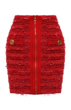 Женская юбка BALMAIN красного цвета по цене 125000 руб., арт. WF0LB012/K336 | Фото 1 Женская юбка BALMAIN красного цвета, арт. WF0LB012/K336 | Фото 1 (Длина Ж (юбки, платья, шорты): Мини; Материал внешний: Вискоза; Стили: Гламурный; Кросс-КТ: Трикотаж)