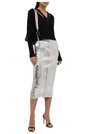 Женская юбка BALMAIN серебряного цвета по цене 144000 руб., арт. WF0LD072/K313 | Фото 2 Женская юбка BALMAIN серебряного цвета, арт. WF0LD072/K313 | Фото 2 (Материал внешний: Лиоцелл, Шерсть; Длина Ж (юбки, платья, шорты): Миди; Стили: Гламурный; Кросс-КТ: Трикотаж)