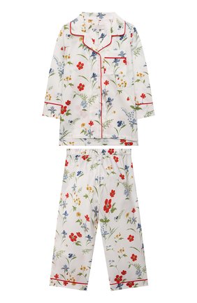 Детская хлопковая пижама LITTLE YOLKE кремвого цвета, арт. AW21-12C-ME-FL | Фото 1 (Материал внешний: Хлопок; Рукава: Длинные; Девочки Кросс-КТ: Пижама)