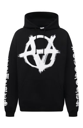 Мужской хлопковое худи VETEMENTS черного цвета по цене 73950 руб., арт. UE52TR460B 1601/M | Фото 1 Мужской хлопковое худи VETEMENTS черного цвета, арт. UE52TR460B 1601/M | Фото 1 (Материал внешний: Хлопок; Рукава: Длинные; Длина (для топов): Стандартные; Мужское Кросс-КТ: Худи-одежда; Принт: С принтом; Стили: Панк; Shop in Shop M: Толстовки)