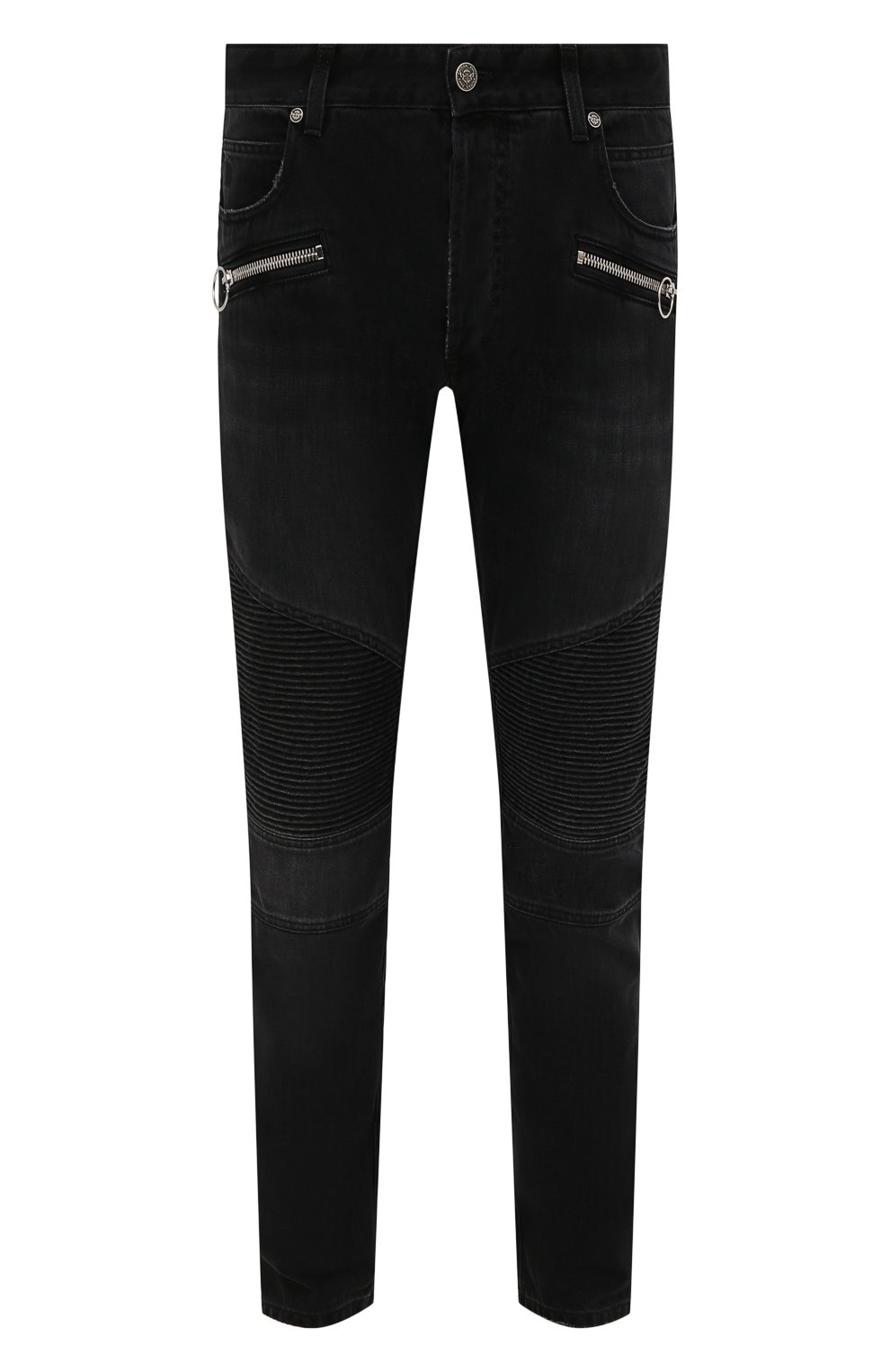 Мужские джинсы BALMAIN темно-серого цвета, арт. WH0MG055/165D | Фото 1 (Силуэт М (брюки): Узкие; Кросс-КТ: Деним; Длина (брюки, джинсы): Стандартные; Стили: Гранж; Материал внешний: Хлопок)