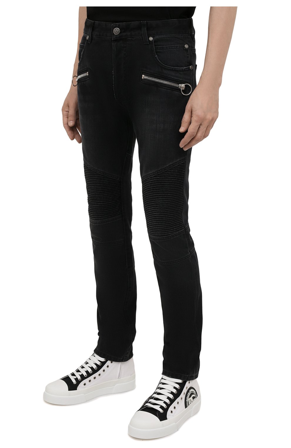 Мужские джинсы BALMAIN темно-серого цвета, арт. WH0MG055/165D | Фото 3 (Силуэт М (брюки): Узкие; Кросс-КТ: Деним; Длина (брюки, джинсы): Стандартные; Стили: Гранж; Материал внешний: Хлопок)
