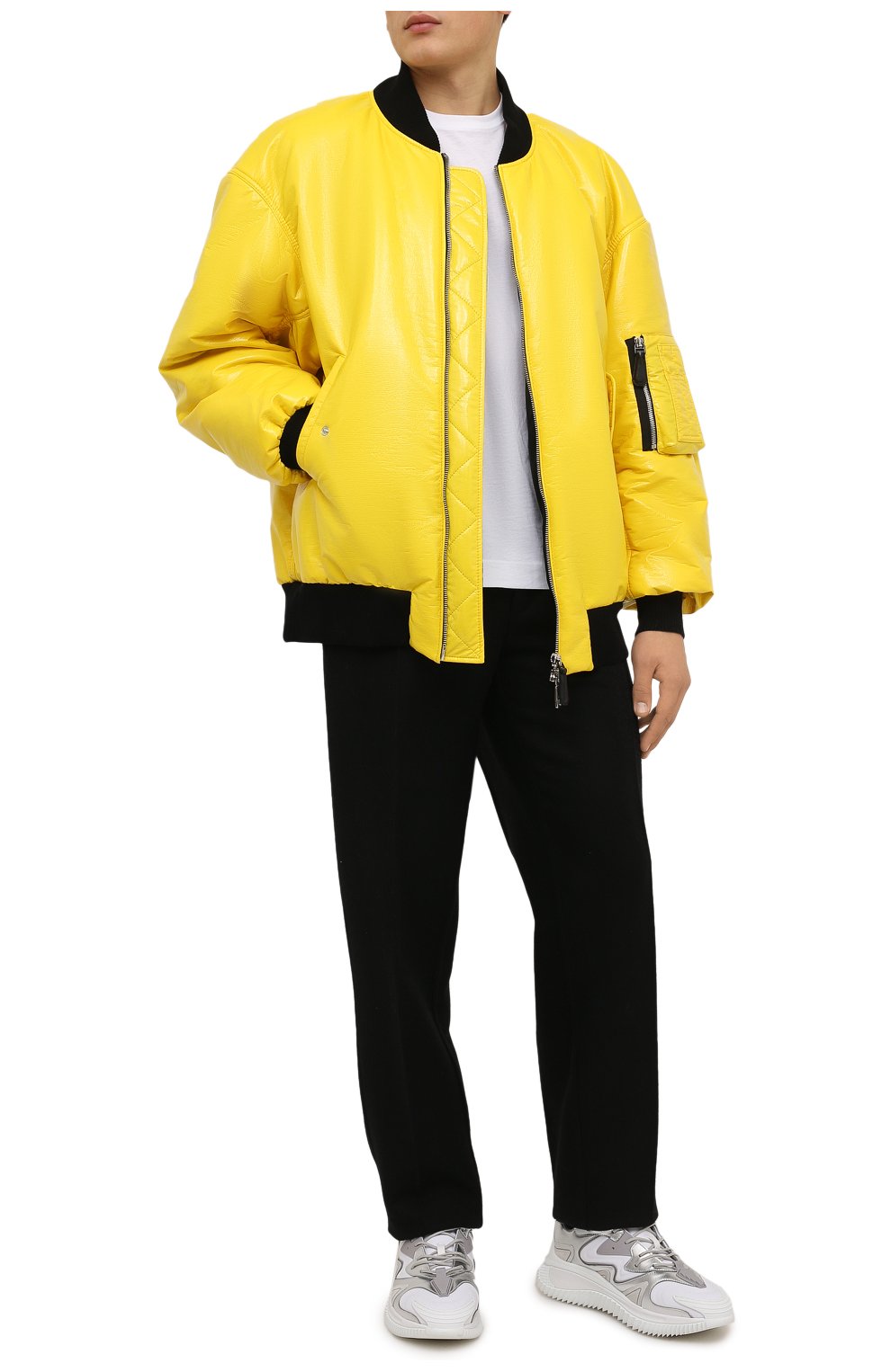 Мужской утепленный бомбер DOLCE & GABBANA желтого цвета, арт. G9WI4T/FUSJT | Фото 2 (Кросс-КТ: Куртка; Рукава: Длинные; Принт: Без принта; Материал внешний: Синтетический материал; Стили: Гранж; Мужское Кросс-КТ: утепленные куртки; Материал подклада: Синтетический материал; Длина (верхняя одежда): Короткие)