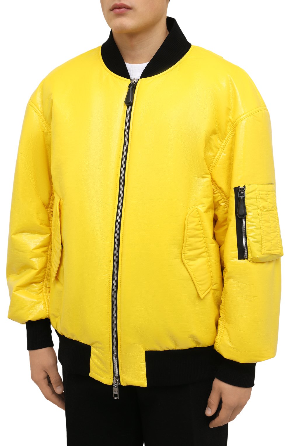 Мужской утепленный бомбер DOLCE & GABBANA желтого цвета, арт. G9WI4T/FUSJT | Фото 3 (Кросс-КТ: Куртка; Рукава: Длинные; Принт: Без принта; Материал внешний: Синтетический материал; Стили: Гранж; Мужское Кросс-КТ: утепленные куртки; Материал подклада: Синтетический материал; Длина (верхняя одежда): Короткие)
