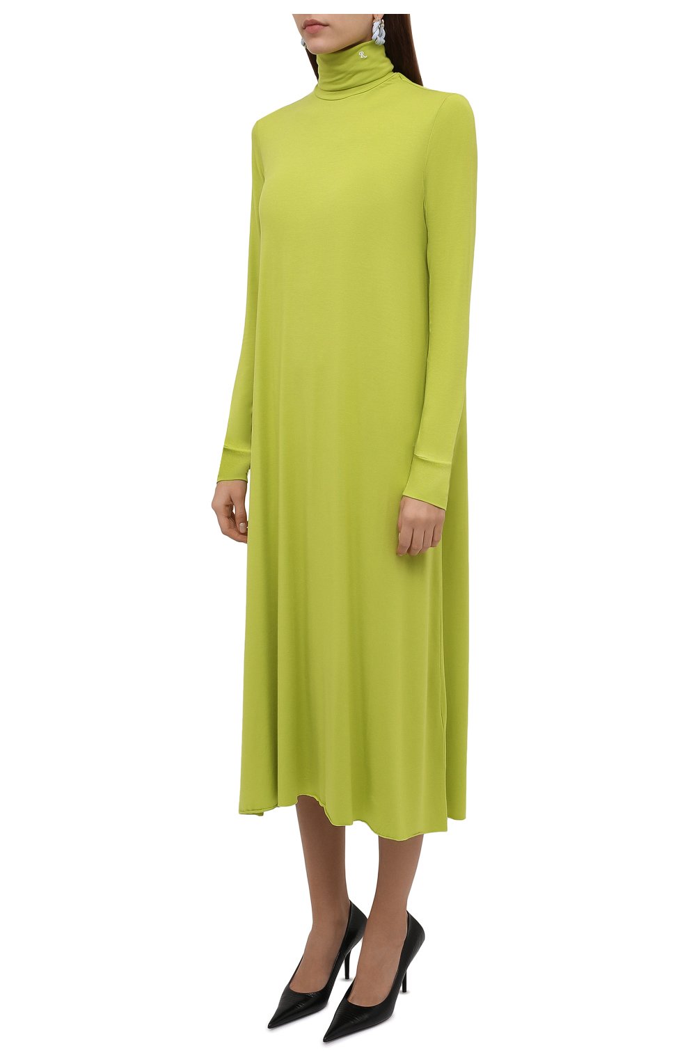 Женское платье RAF SIMONS салатового цвета, арт. 212-W459-19016 | Фото 3 (Рукава: Длинные; Случай: Повседневный; Материал внешний: Синтетический материал; Кросс-КТ: Трикотаж; Длина Ж (юбки, платья, шорты): Миди; Женское Кросс-КТ: Платье-одежда; Стили: Кэжуэл)
