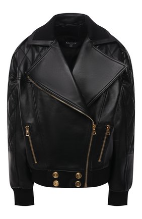 Женская кожаная куртка BALMAIN черного цвета по цене 289000 руб., арт. WF1TD020/L158 | Фото 1 Женская кожаная куртка BALMAIN черного цвета, арт. WF1TD020/L158 | Фото 1 (Материал подклада: Вискоза; Длина (верхняя одежда): Короткие; Рукава: Длинные; Кросс-КТ: Куртка; Женское Кросс-КТ: Замша и кожа; Стили: Гранж)